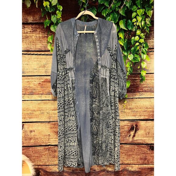 Free People Oh My Mix Print Long Sleeve Dress Duster Boho Midi Flowy Sundress XS - Picture 3 of 6